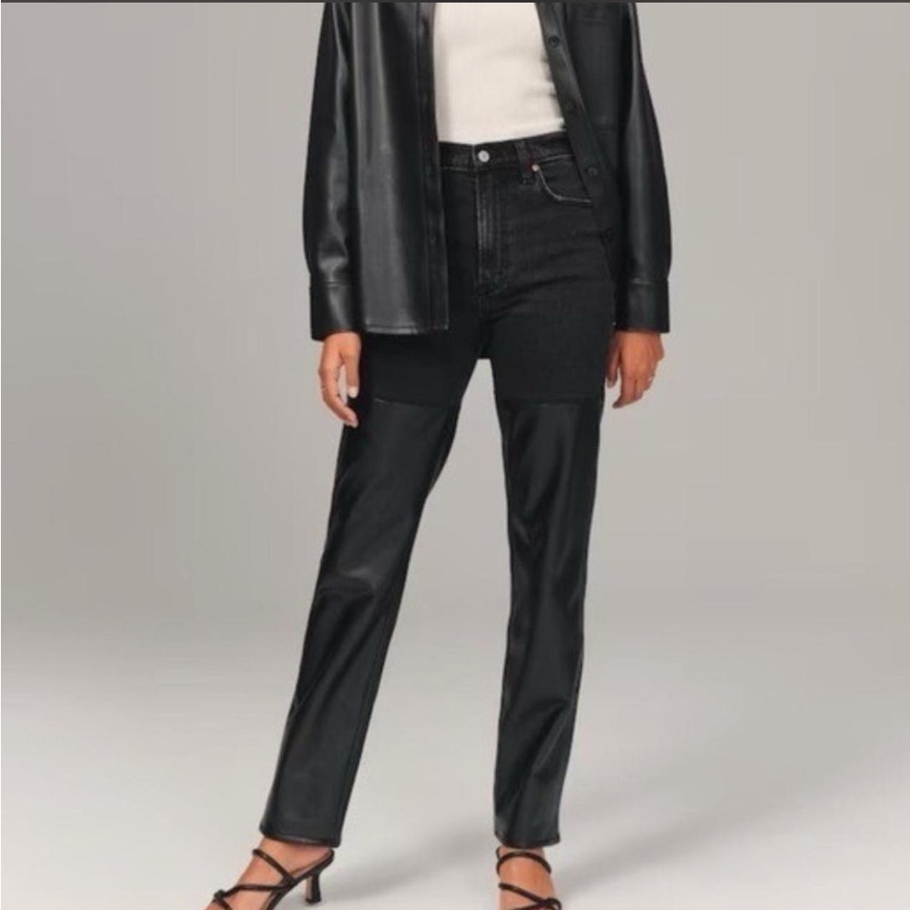 Abercrombie & Fitch Black Mixed-Material Straight-Leg Jeans
